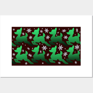 Gift Wrapp'd - Green Deer, Brown Background Posters and Art